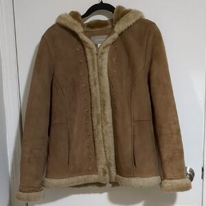 Faux Suede And Fur Lined Embroidered Jacket